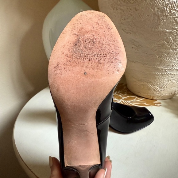 Stuart Weitzman Heels Black Patent Leather Peep Toe Heel Pumps Size 8 - Picture 5 of 10